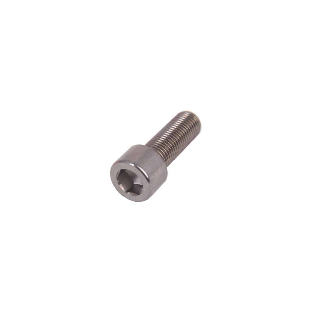 Deda Elementi Ti Bolt M5 x 17mm titanium travel bolt for luggage racks, showing a close-up of the lightweight, durable bike accessory.
