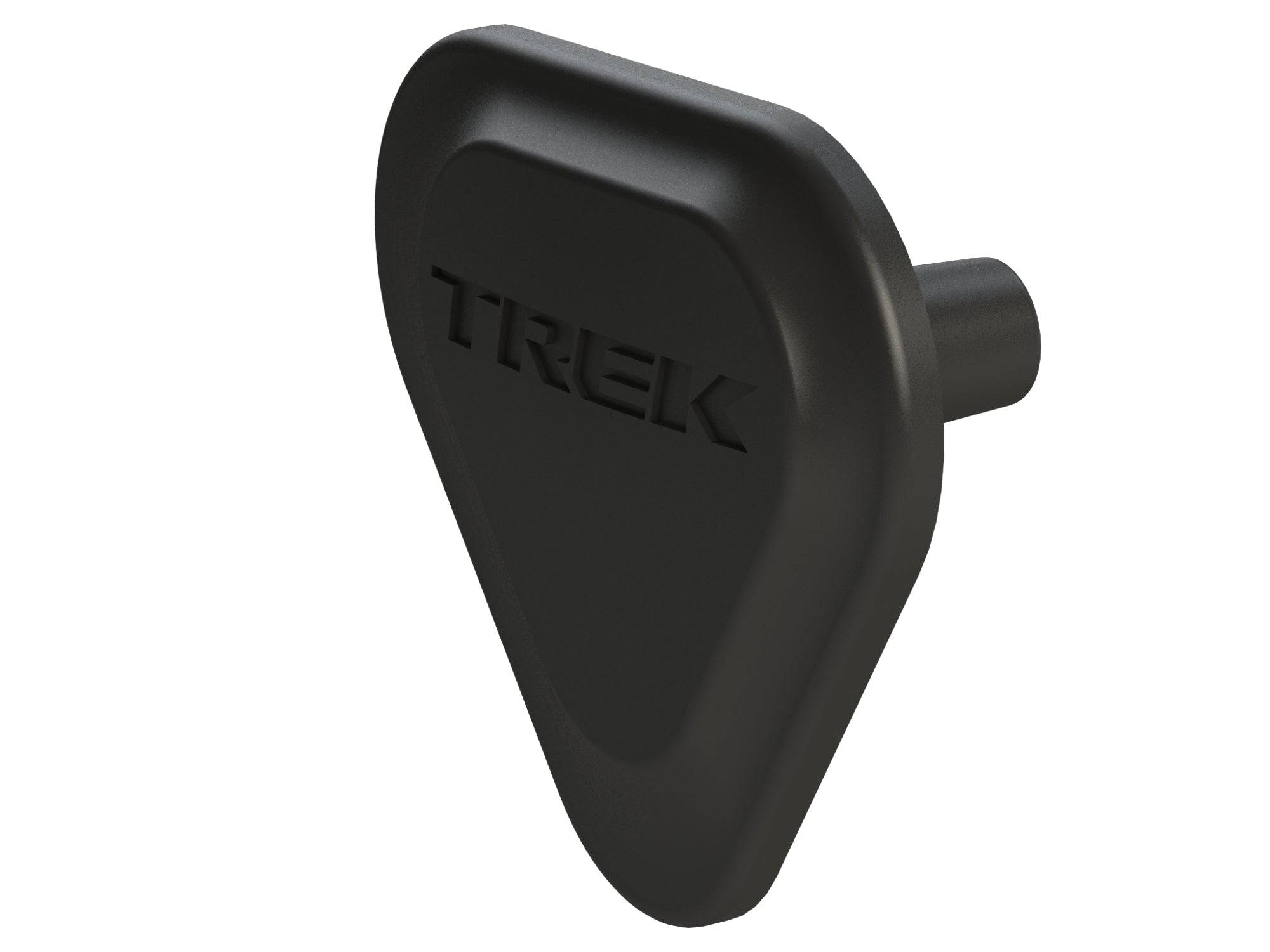 Black Trek low direct mount front derailleur plate cover protecting the seat tube in a bicycle component image.