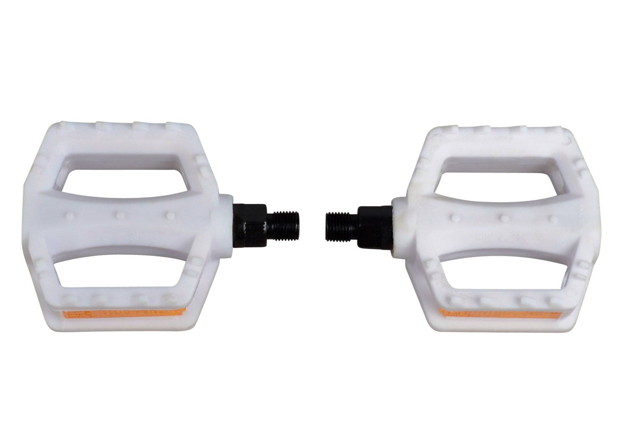 Trek Kids Dialed Pedal Set in white for kids' bikes, featuring durable 1/2 inch (13 mm) components and sturdy construction.