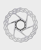 Galfer Wave Road disc brake rotor with 6-bolt mount for road, gravel, and cyclocross bikes, showing the rotor's wave design and mounting holes.