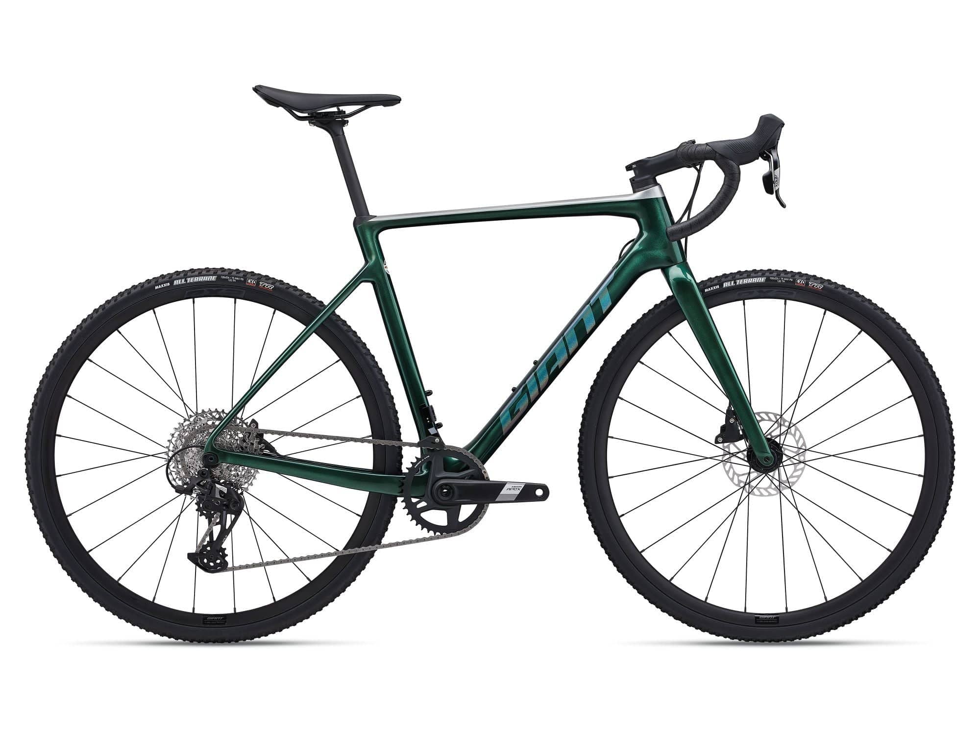 Giant TCX Advanced Pro 2 hybrid bike 2024 with SRAM Apex disc brakes, black frame and sporty design for versatile riding.