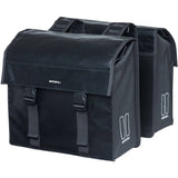 Black Basil Urban Load double bike bag with reflective details, 48-53L capacity, designed for cycling accessories and storage.