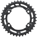 Shimano CUES FC-U6000-2 double 36T chainring for MTB, compatible with 11, 10, and 9-speed bike drivetrains.