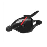 SRAM GX 11-speed rear trigger shifter with red accents for MTB bike components, featuring a discrete clamp and ergonomic design.