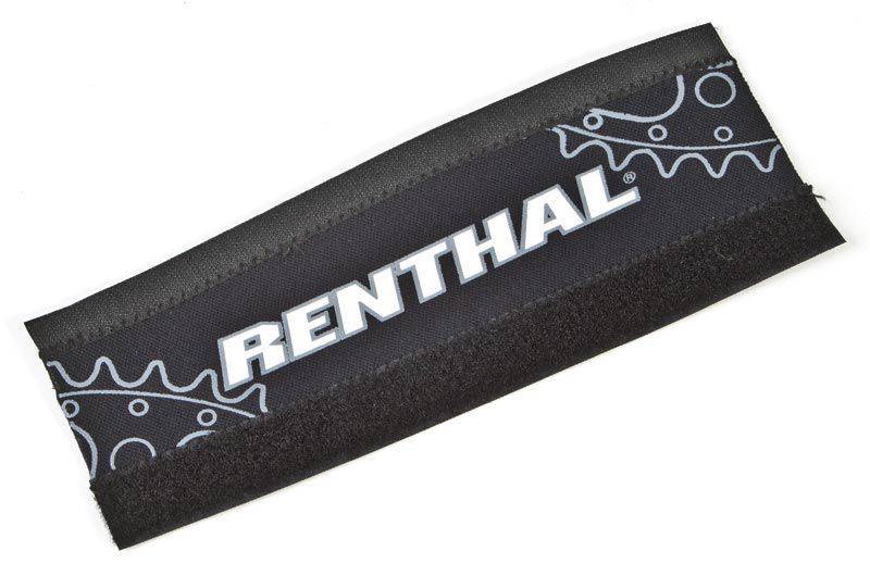Renthal Padded Cell Chainstay Protector with Velcro on a bike frame, providing protection against cable and chain damage.