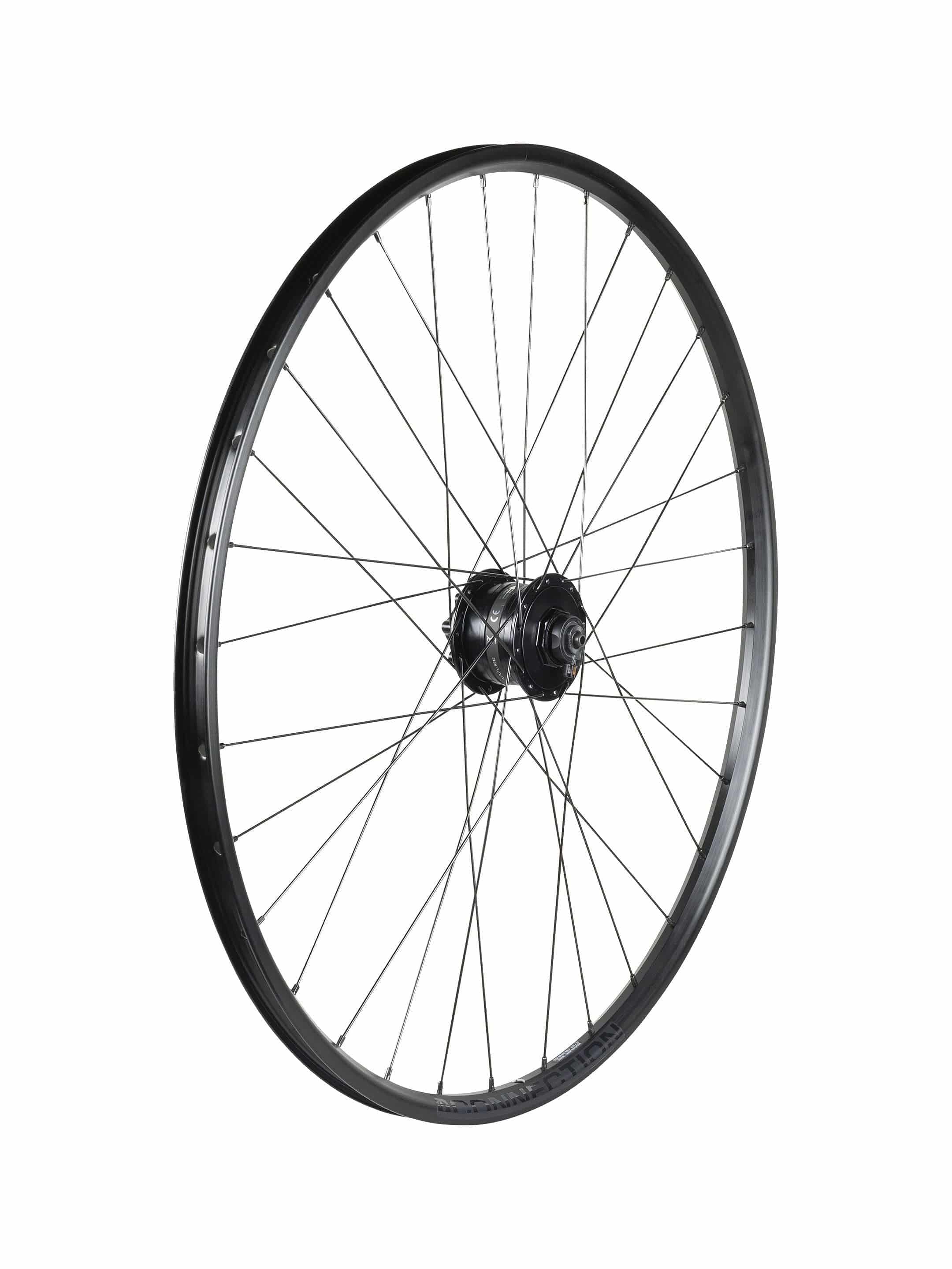 Bontrager Approved TLR Dynamo 6-Bolt Disc Front Wheel 700c in black with no cassette, suitable for bike components.