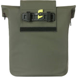 Basil City bicycle shopper bag in moss green with reflective details and hook-on system, suitable for 14-16L capacity.