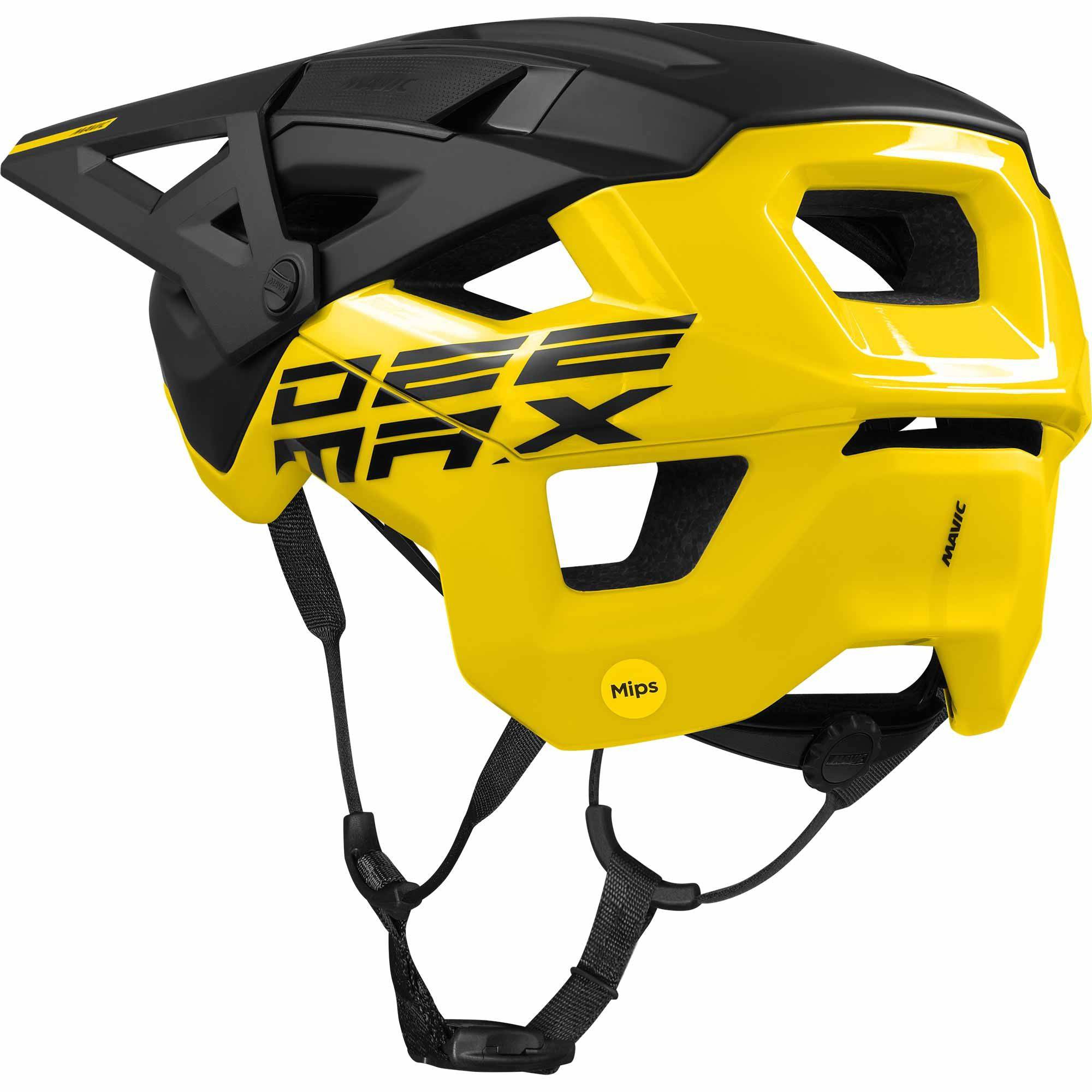 Mavic Deemax Pro MIPS mountain bike helmet with ventilation and advanced protection, shown from the side with adjustable straps.