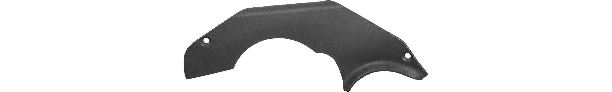 Black Trek Domane+ drive side motor cover, a protective bike motor guard for Trek e-bike components.