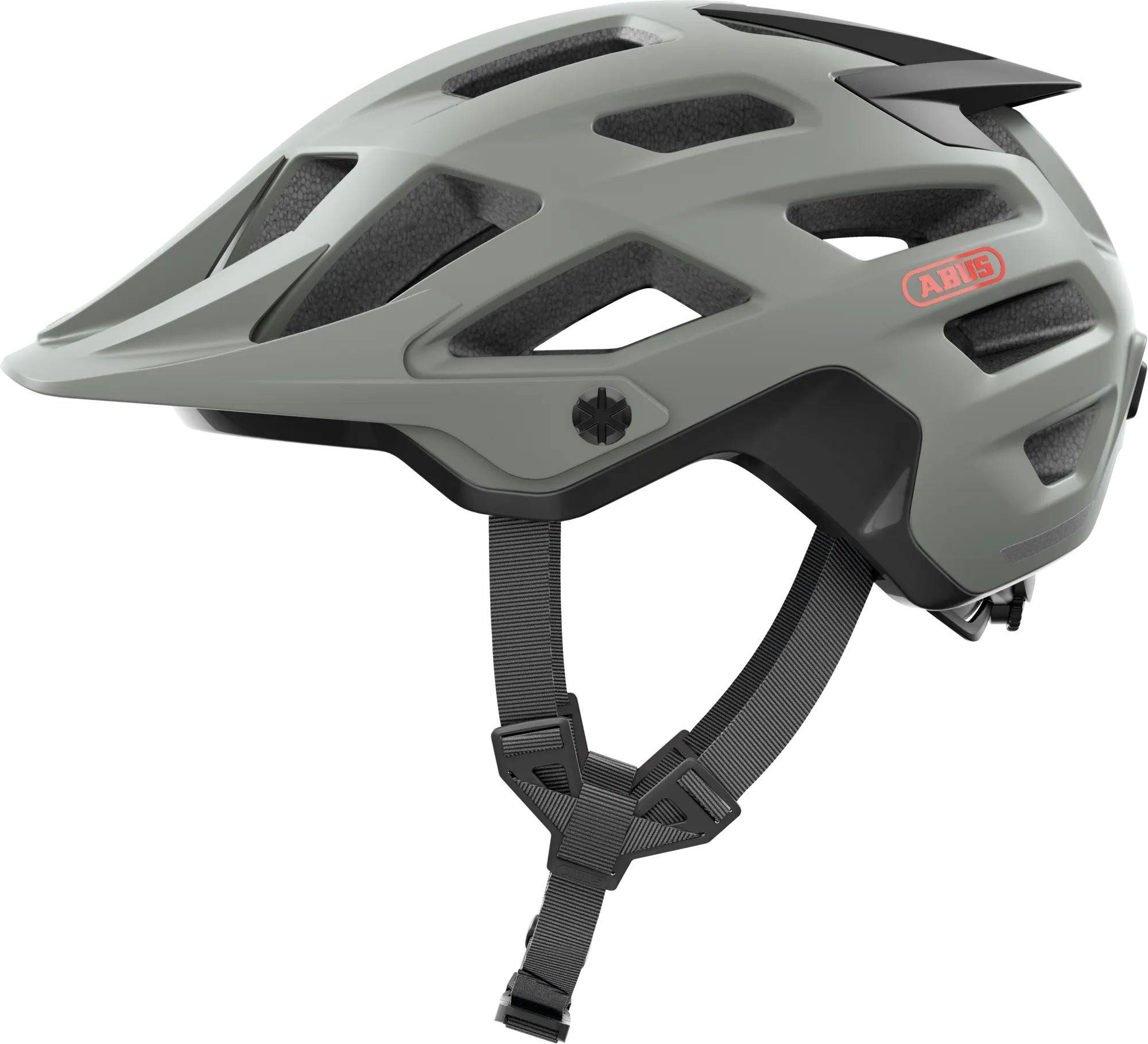 ABUS MOVENTOR 2.0 mountain bike helmet with advanced ventilation and Zoom Ace fit system, shown on a rider.