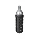 Topeak AirBooster Nano bike tire inflator with 16g CO2 cartridge, black, compact cycling accessory for quick tire inflation.