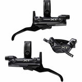 Shimano Deore XT BR-M8220 brake levers and callipers front and rear, 4-pot components for mountain bike braking system.