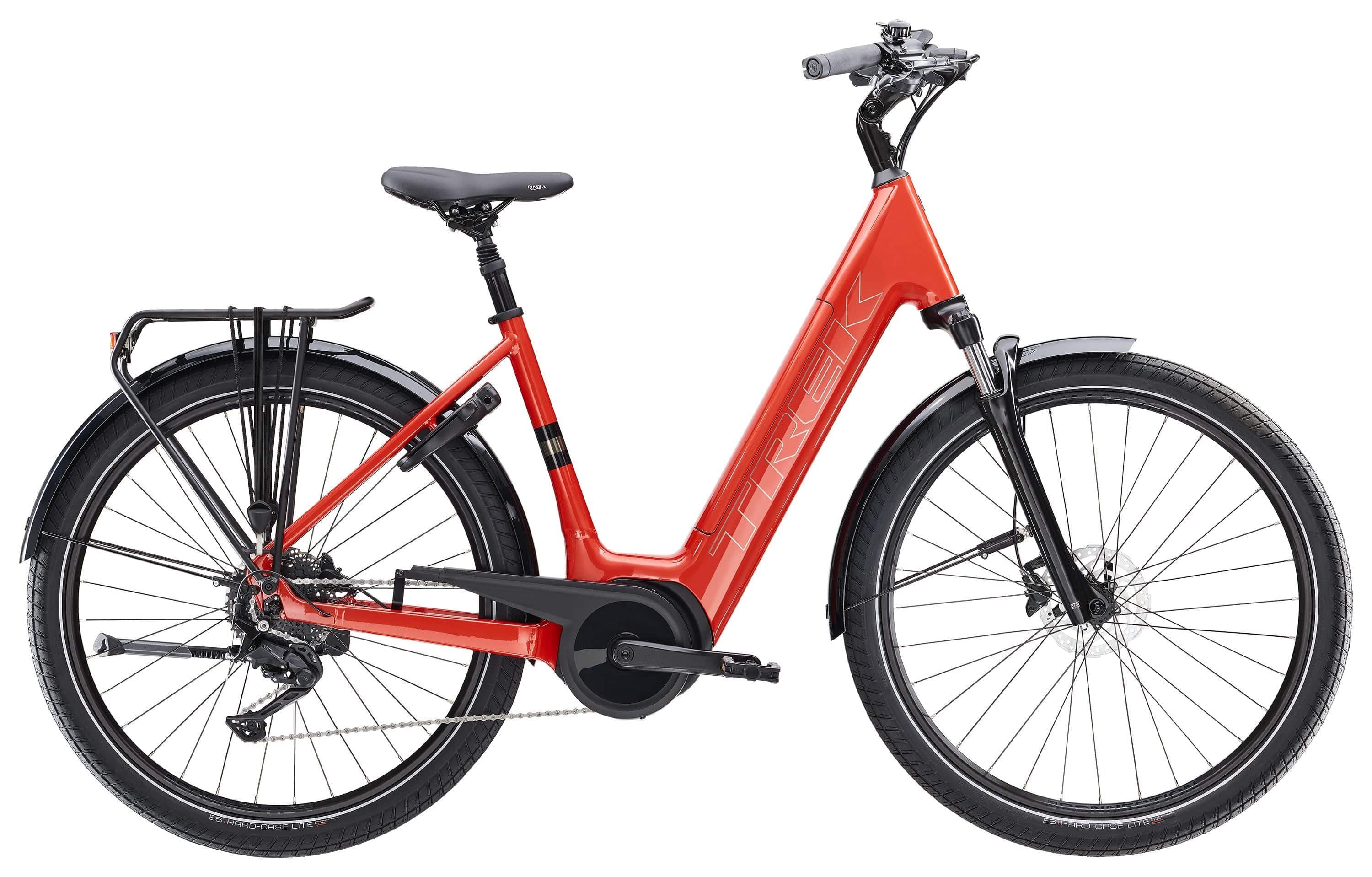 Trek Verve+ 3 Lowstep Gen 3 hybrid bike with Shimano CUES electric assist, featuring a step-through frame and ergonomic design.