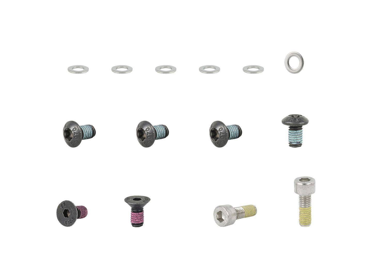 Trek Fetch+ 4 e-bike battery assembly hardware kit in black, showing various components for replacement or repair.