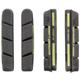 Bontrager Black Prince Race Pro brake pads for carbon rims, Campagnolo compatible, shown installed on a bicycle wheel.