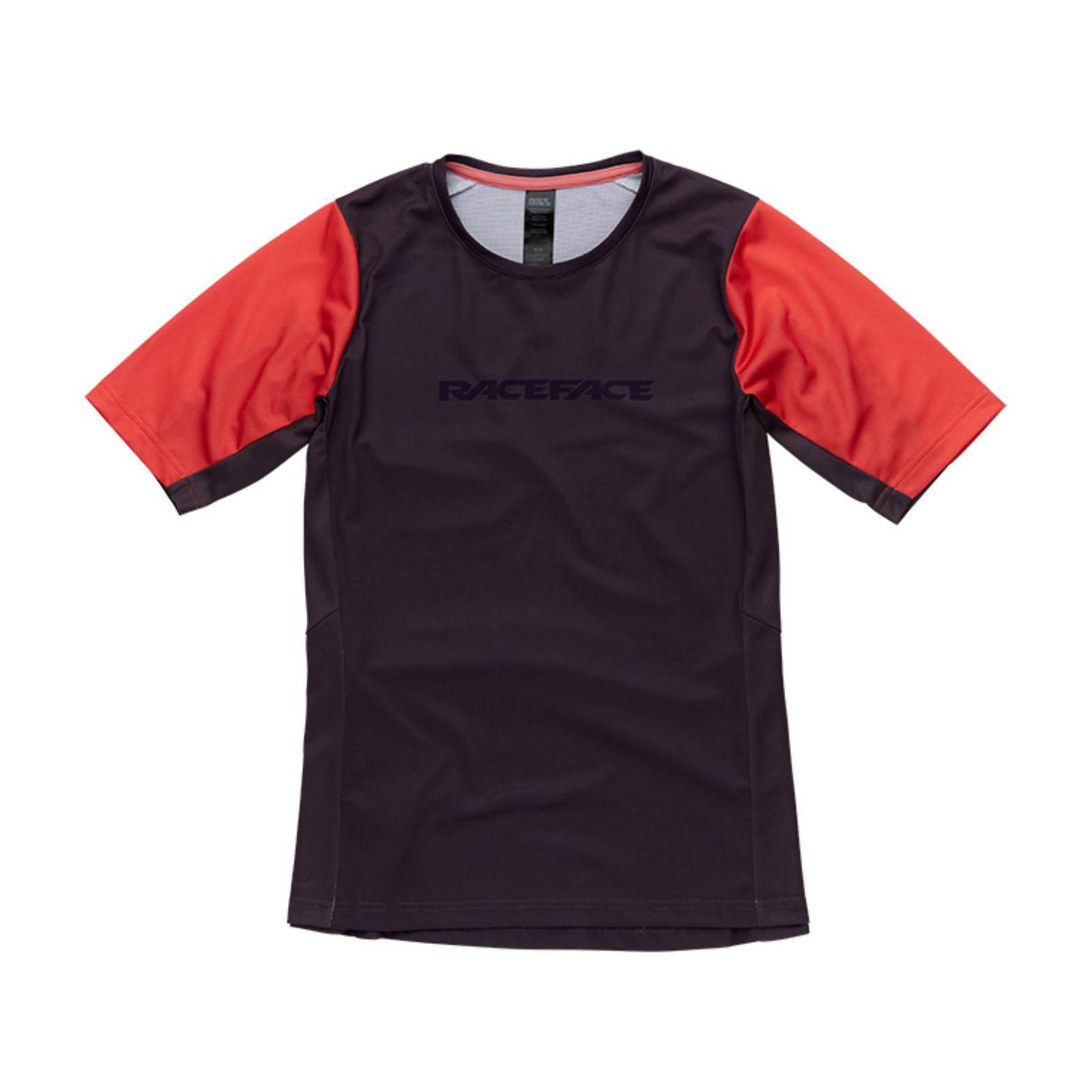 Race Face Indy women's short sleeve MTB cycling jersey with breathable fabric, shown in a vibrant design for mountain biking.