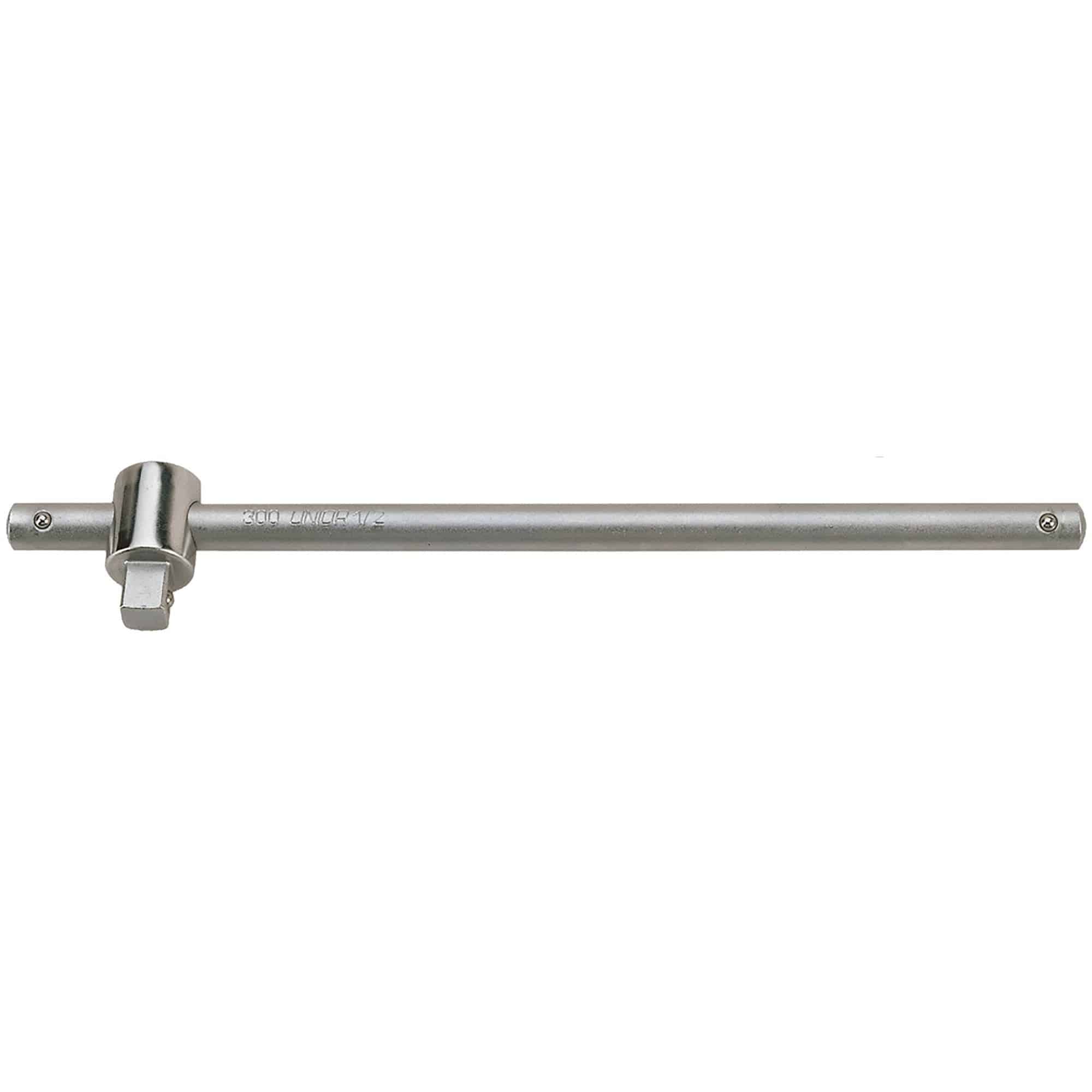 UNIOR 1/2 inch drive sliding T-handle wrench, 300mm long, ISO 3315 certified workshop tool, shown with ergonomic grip and metal construction