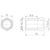 Aztec threaded shroud M8 x 0.75 for Shimano brake components, pack of 8, showing metal threaded parts and packaging.