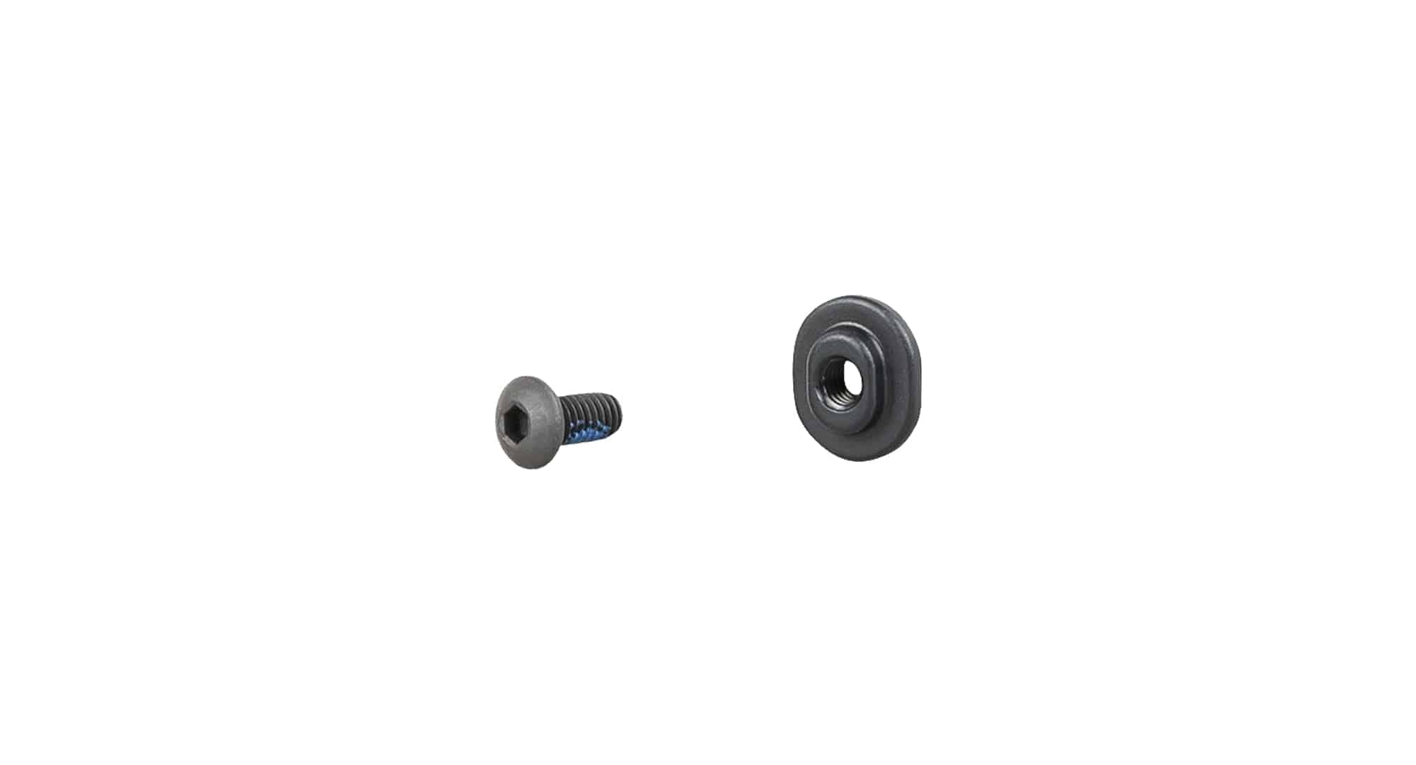 Trek Fuel EX 2020 carbon downtube armor hardware bolts, M4 x 6mm, black, showing the small bolts on the bike component.