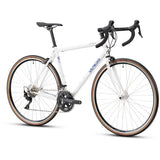 Genesis Equilibrium road bike with Shimano 105 gears, featuring a lightweight frame and drop handlebars for long-distance cycling.