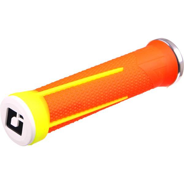 ODI AG Lock-On grips for downhill racing and mountain biking, black rubber handlebar grips with locking clamps.