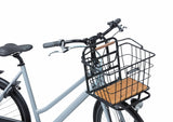Black and natural brown Basil Norland MIK 23L bicycle basket for front and rear carrier, durable accessories for bikes.