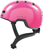 ABUS Skurb kids helmet in vibrant colors with adjustable straps, designed for bike, skateboard, and scooter safety.