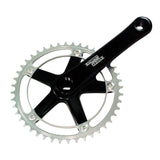 Sturmey Archer FCT62A track crankset with 144BCD 42-tooth chainrings in anodized colors, bike components for racing or fixie bikes.