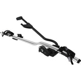 Thule 598 ProRide locking aluminum bike carrier attached to a vehicle with a bike secured on the upright rack.