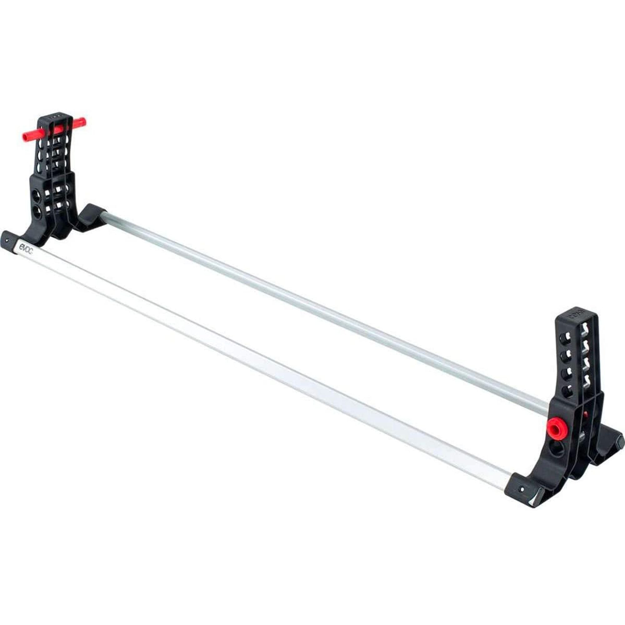 EVOC Bike Stand Pro 2022 in black, adjustable travel stand for MTB, road, and triathlon bikes, showing its compact design and support features.
