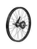 Trek Precaliber 16 coaster brake rear wheel for kids' bikes, durable and compatible, shown with spokes and brake mechanism.