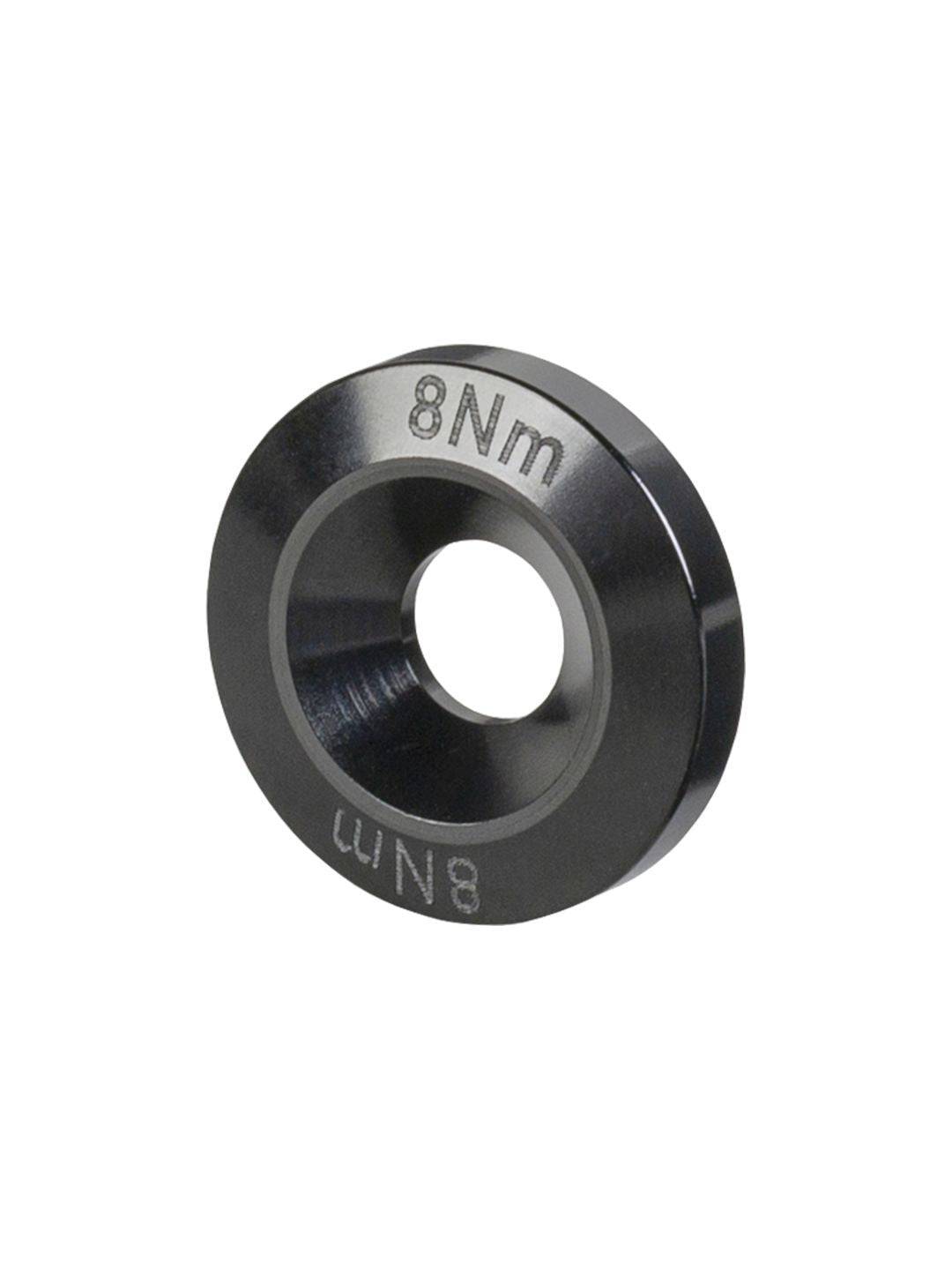 Trek Fuel EXe 29 bike component with black rocker pivot concave washer, 4mm by 6.5mm replacement part, shown in close-up.