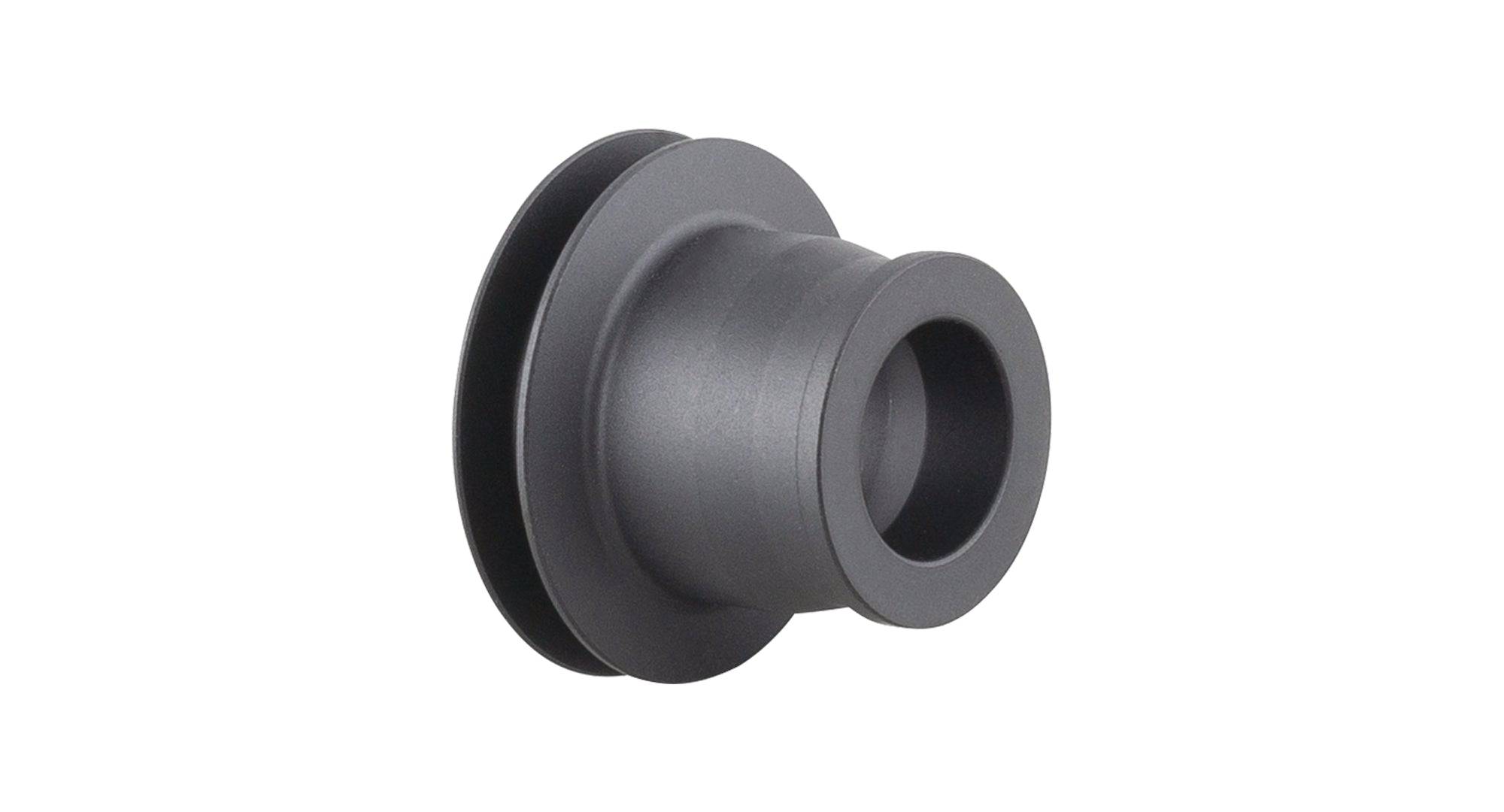 Black Bontrager Aeolus RSL 12mm non-disc front hub axle end cap for 100mm old road bike wheels.