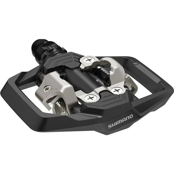 Shimano PD-ME700 SPD clipless pedals for cross country and trail biking, black, dual-sided with durable metal cleats.