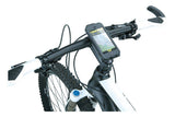 Topeak Weatherproof Ridecase for iPhone 6+/6s+ with QuickClick bike mount in black and grey, showing the waterproof phone case on a bike handlebar
