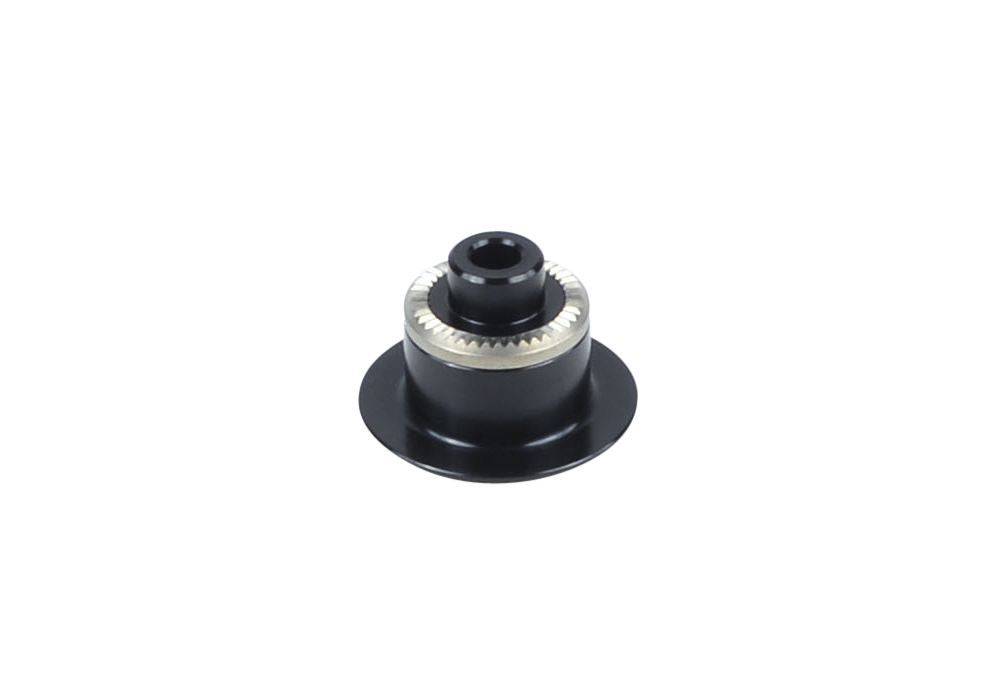 Black Bontrager DT240 5mm drive side axle end cap for 135mm OLD rear hub, component part with detailed finish.