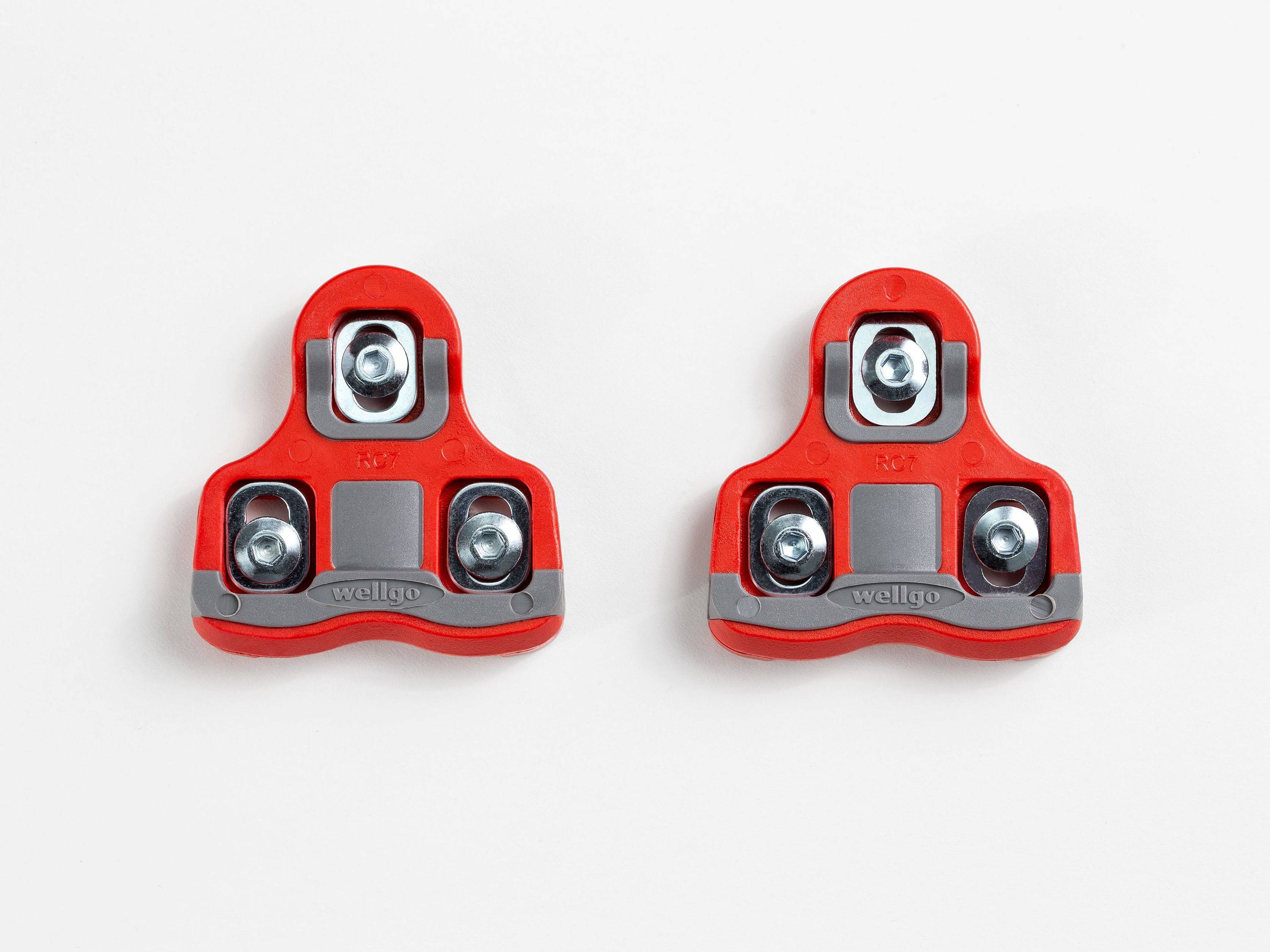 Bontrager Road clipless pedal cleat set with 6-degree red color compatible with Look K-EO cycling shoes and pedals.