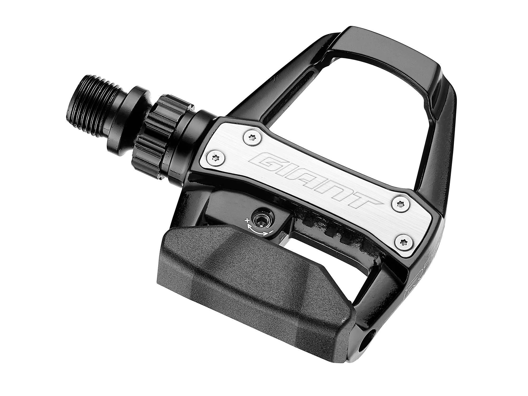 Giant Road Comp clipless pedals with sealed bearings for road bikes, showing sleek design and pedal cleat attachment area.