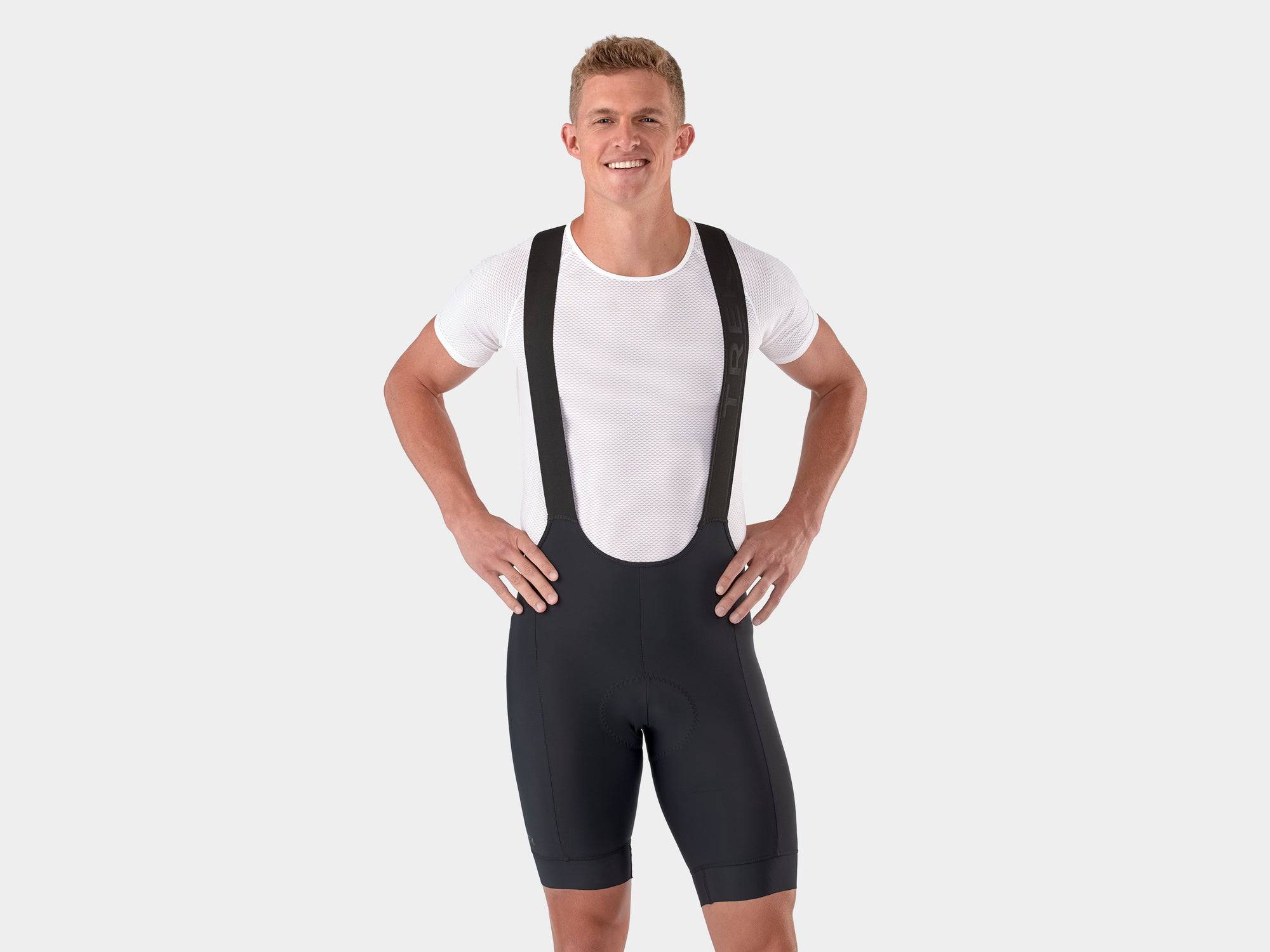 Trek Circuit unisex cycling bib shorts made of eco-friendly fabric, featuring a comfortable fit and padded seat for riding.
