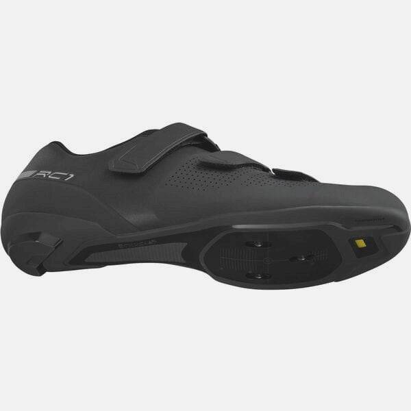 Shimano RC1 unisex road cycling shoes with stiffness 6 sole, black with Shimano branding and adjustable straps.