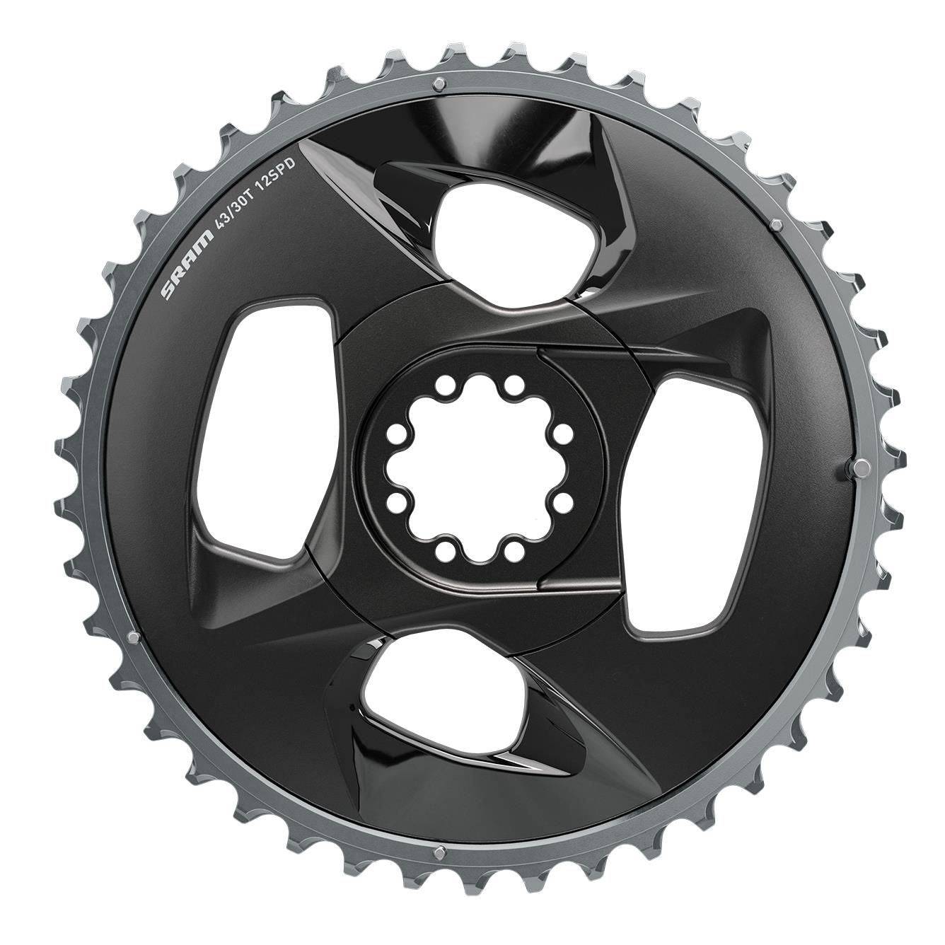 SRAM 43T 94BCD Force Wide road chainring with cover plate in polar grey, designed for 2x12 drivetrain systems.
