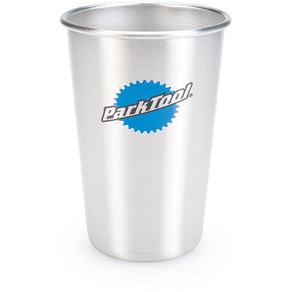 Park Tool SPG-1 stainless steel 16oz pint glass, dishwasher safe drinkware, with a sleek design and durable construction.