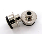 Campagnolo Scirocco front wheel QR adaptors for compatible wheel components, shown on a bicycle wheel.