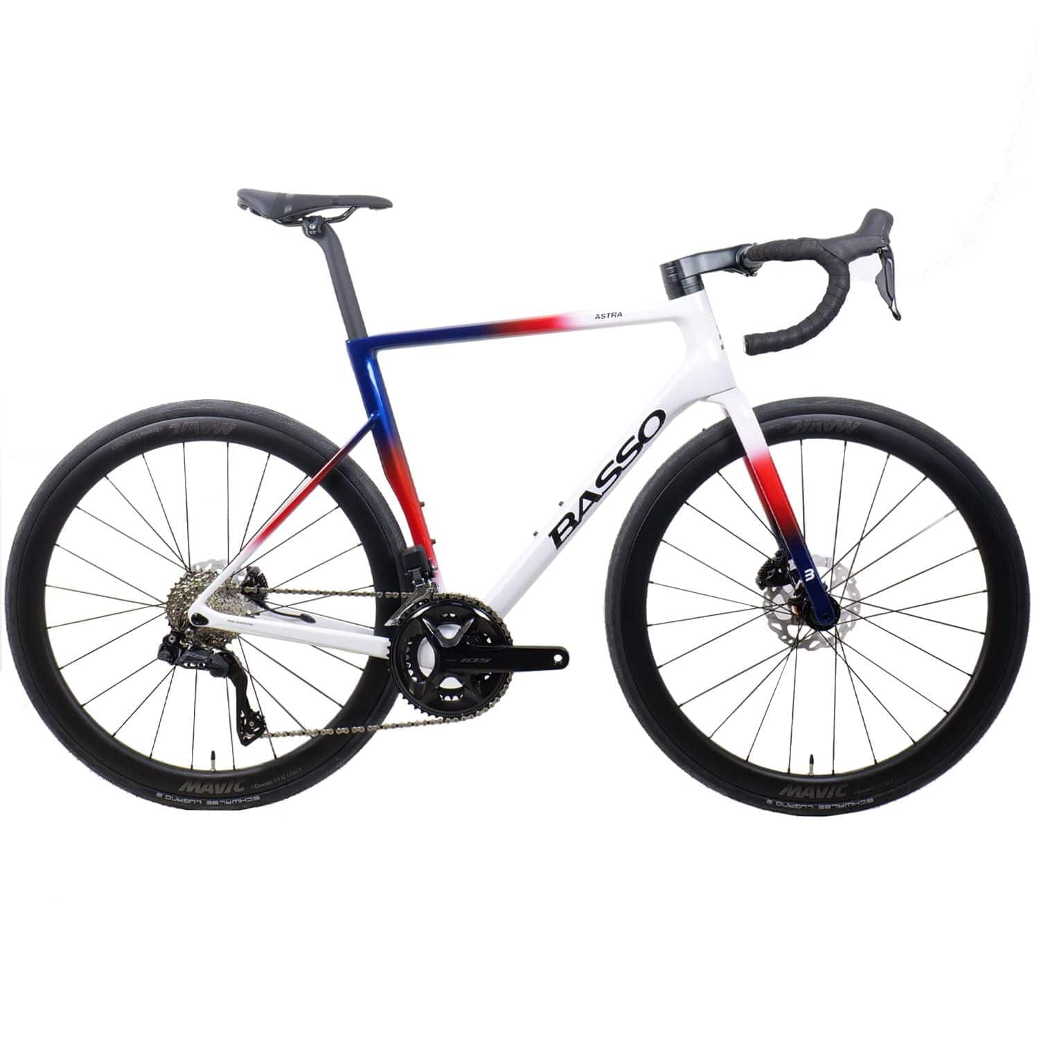 Basso Astra 105 Di2 all-road bike with Cosmic S Chroma White frame and Shimano Di2 electronic shifting system.