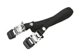 BBB BPD-30 durable nylon bike toe clip straps attached to standard bicycle pedals for secure foot retention.