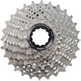 Shimano Ultegra CS-R8000 11-speed road bike cassette with 11-32T gears, shown installed on a bicycle drivetrain.