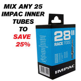 Schwalbe Impac SV28 700c inner tube for road and hybrid bicycle wheels, showing the tube's packaging and valve.