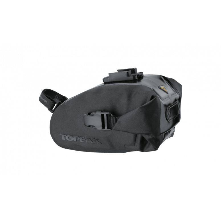 Topeak Drybag Wedge waterproof bike seat pack with quick release, includes strap and tail light attachment for cycling accessories.