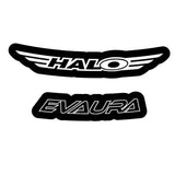 Halo Evaura Disc Rim Decals Kit with customizable protective wheel stickers on a car wheel rim.