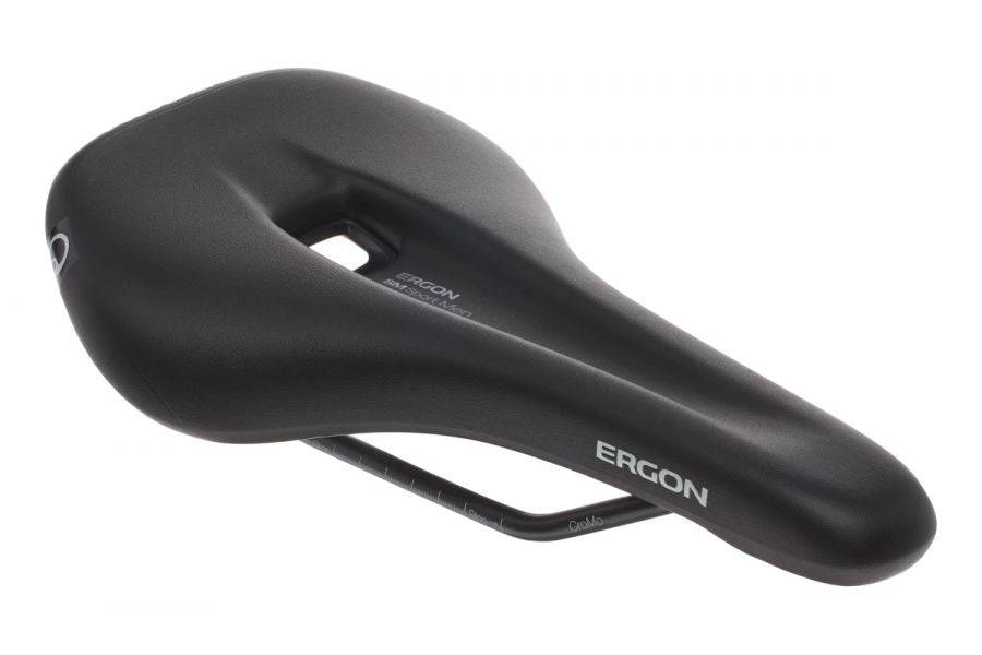 Ergon SM Sport men's mountain bike saddle with pressure relief and accessory mount, designed for comfort and performance.